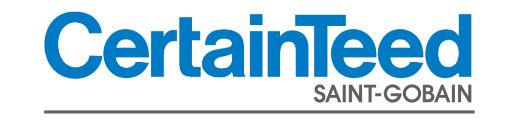 The image displays the logo of CertainTeed, a Saint-Gobain company. The word "CertainTeed" is written in large blue letters, while "SAINT-GOBAIN" and "Our Work" are written in smaller gray letters underneath, separated by a gray line.